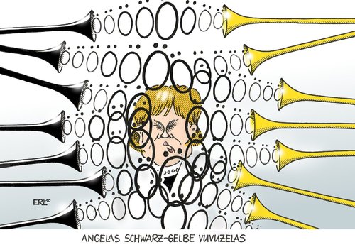 Angelas schwarz-gelbe Vuvuzelas