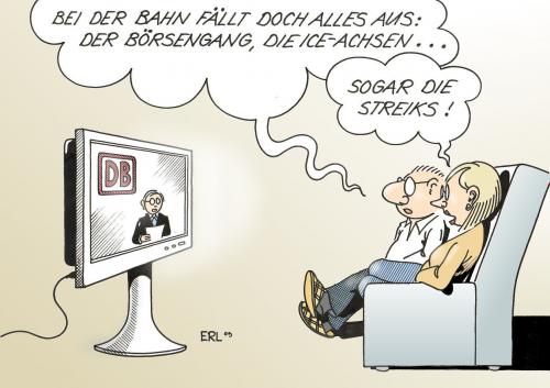 Cartoon: Ausfälle (medium) by Erl tagged bahn,börsengang,ice,achsen,streik,ausfall,streik,ausfall,protest,bahn,deutsche bahn,db,hartmut mehdorn,ausfälle,achsen,ice,deutsche,hartmut,mehdorn