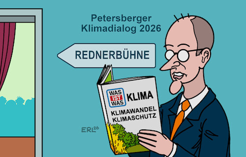 Cartoon: Bestens vorbereitet (medium) by Erl tagged politik,klima,klimawandel,klimaschutz,neuland,kanzler,merz,rede,petersberger,klimadialog,2026,kinder,sachbuch,karikatur,erl,politik,klima,klimawandel,klimaschutz,neuland,kanzler,merz,rede,petersberger,klimadialog,2026,kinder,sachbuch,karikatur,erl