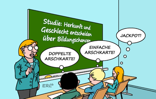 Cartoon: Bildungschancen (medium) by Erl tagged politik,bildung,ifo,institut,chancenmonitor,studie,bildungschancen,herkunft,geschlecht,schule,kinder,karikatur,erl,politik,bildung,ifo,institut,chancenmonitor,studie,bildungschancen,herkunft,geschlecht,schule,kinder,karikatur,erl