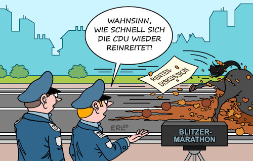 Cartoon: Blitzermarathon (medium) by Erl tagged politik,auto,verkehr,geschwindigkeit,geschwindigkeitskontrolle,blitzermarathon,cdu,rentendiskussion,reinreiten,schnell,pferd,karikatur,erl,politik,auto,verkehr,geschwindigkeit,geschwindigkeitskontrolle,blitzermarathon,cdu,rentendiskussion,reinreiten,schnell,pferd,karikatur,erl