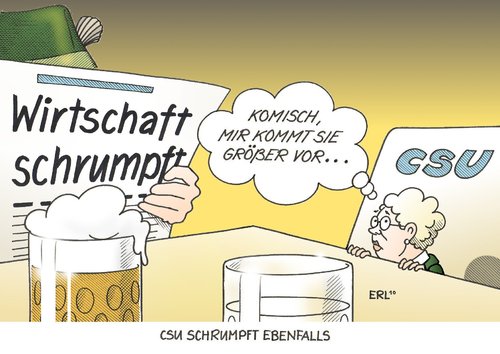 Cartoon: CSU schrumpft (medium) by Erl tagged csu,umfrage,verlust,schrumpfen,wirtschaft,csu,umfrage,verlust,schrumpfen,wirtschaft,partei