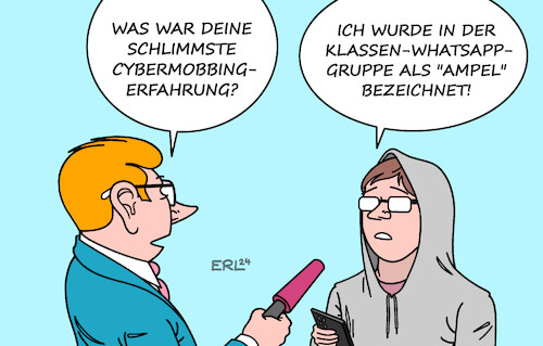 Cartoon: Cybermobbing (medium) by Erl tagged politik,kinder,jugendliche,cybermobbing,netz,hass,beschimpfungen,schimpfwort,ampel,karikatur,erl,politik,kinder,jugendliche,cybermobbing,netz,hass,beschimpfungen,schimpfwort,ampel,karikatur,erl