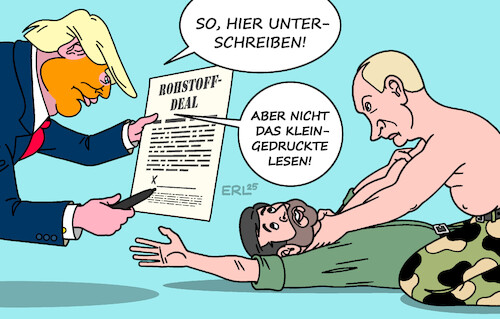 Cartoon: Deal (medium) by Erl tagged politik,russland,putin,überfall,krieg,ukraine,usa,trump,rohstoff,deal,selenskyj,erpressung,karikatur,erl,politik,russland,putin,überfall,krieg,ukraine,usa,trump,rohstoff,deal,selenskyj,erpressung,karikatur,erl