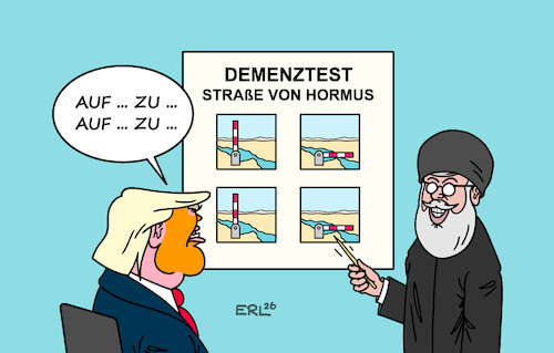 Cartoon: Demenztest (medium) by Erl tagged politik,usa,präsident,donald,trump,demenztest,bestanden,irankrieg,straße,von,hormus,iran,druckmittel,öffnung,schließung,karikatur,erl,politik,usa,präsident,donald,trump,demenztest,bestanden,irankrieg,straße,von,hormus,iran,druckmittel,öffnung,schließung,karikatur,erl