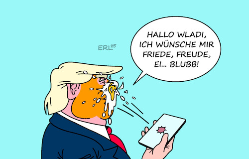 Cartoon: Der Mann hat Eier (medium) by Erl tagged politik,usa,trump,telefon,russland,putin,krieg,frieden,ukraine,ei,eier,karikatur,erl,politik,usa,trump,telefon,russland,putin,krieg,frieden,ukraine,ei,eier,karikatur,erl