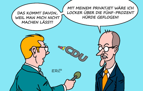 Cartoon: Der Überflieger (medium) by Erl tagged politik,wahl,landtagswahl,mecklenburg,vorpommern,niederlage,cdu,fünfprozenthürde,kanzler,merz,weitermachen,privatjet,überflieger,karikatur,erl,politik,wahl,landtagswahl,mecklenburg,vorpommern,niederlage,cdu,fünfprozenthürde,kanzler,merz,weitermachen,privatjet,überflieger,karikatur,erl