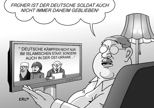 Cartoon: Deutsche Kämpfer (medium) by Erl tagged deutschland,kämpfer,is,islamismus,ostukraine,russland,krieg,kampf,soldat,söldner,geschichte,wehrmacht