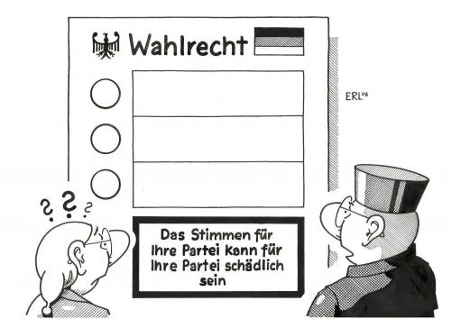 Cartoon: deutsches Wahlrecht (medium) by Erl tagged wahlrecht,bundesverfassungsgericht,karlsruhe,wahlrecht,bundesverfassungsgericht,karlsruhe,stimme,wahlen,koalition,partei,deutschland,schaden,bündnis,verwirrung