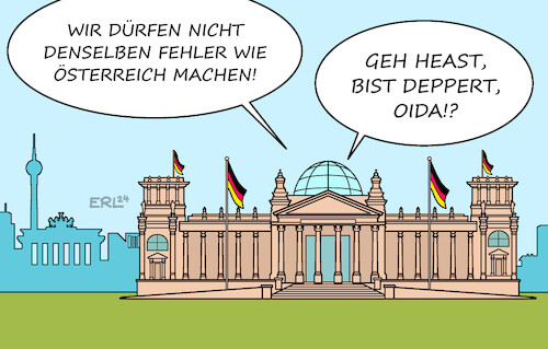 Cartoon: Deutschland Österreich (medium) by Erl tagged politik,österreich,regierung,fpö,kickl,versagen,fehler,lehre,parteien,deutschland,karikatur,erl,politik,österreich,regierung,fpö,kickl,versagen,fehler,lehre,parteien,deutschland,karikatur,erl