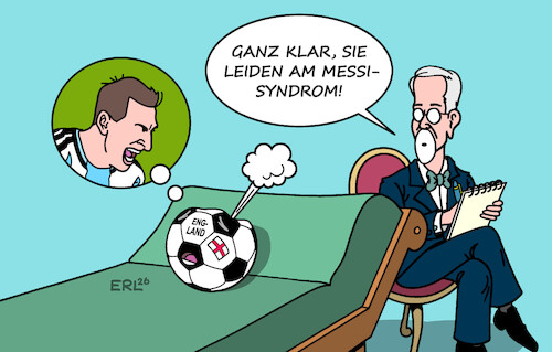 Cartoon: Diagnose (medium) by Erl tagged politik,sport,fußball,wm,2026,halbfinale,argentinien,england,trauma,messi,psychoanalyse,diagnose,karikatur,erl,politik,sport,fußball,wm,2026,halbfinale,argentinien,england,trauma,messi,psychoanalyse,diagnose,karikatur,erl