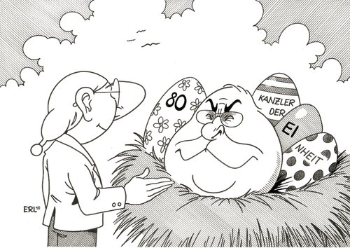 Cartoon: Dickes Ei (medium) by Erl tagged helmut kohl,geburtstag,cdu,kanzler,einheit,ostern,osternest,eier,helmut,kohl