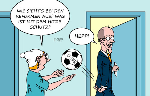 Cartoon: Diskussionsverlagerung (medium) by Erl tagged politik,bundesregierung,koalition,gipfel,reformen,michel,fragen,hitzeschutz,diskussion,ablenkung,fußball,wm,karikatur,erl,politik,bundesregierung,koalition,gipfel,reformen,michel,fragen,hitzeschutz,diskussion,ablenkung,fußball,wm,karikatur,erl