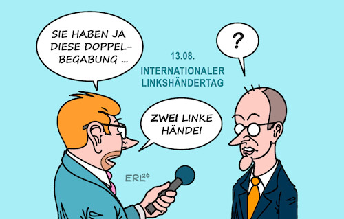 Cartoon: Doppelbegabung (medium) by Erl tagged politik,tag,linkshänder,kanzler,friedrich,merz,doppelbegabung,zwei,linke,hände,handwerklich,ungeschickt,karikatur,erl,politik,tag,linkshänder,kanzler,friedrich,merz,doppelbegabung,zwei,linke,hände,handwerklich,ungeschickt,karikatur,erl