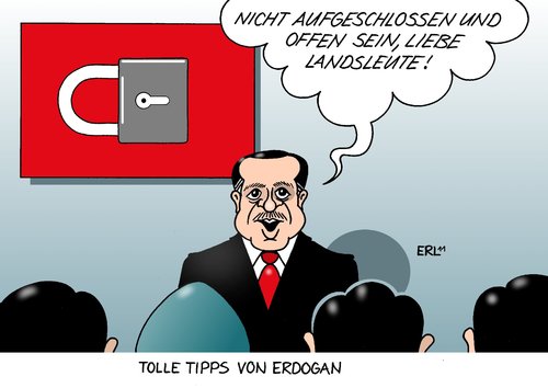 Cartoon: Erdogan (medium) by Erl tagged erdogan,ministerpräsident,türkei,rede,deutschland,integration,assimilation,offen,verschlossen,aufgeschlossen,erdogan,ministerpräsident,türkei,rede,deutschland,integration,assimilation,verschlossen,aufgeschlossen