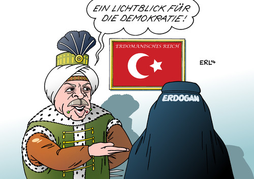 Cartoon: Erdogan (medium) by Erl tagged wahl,präsident,türkei,erdogan,favorit,demokratie,abbau,macht,ausbau,sultan,osmanisches,reich,herrscher,absolutismus,burka,lichtblick,wahl,präsident,türkei,erdogan,favorit,demokratie,abbau,macht,ausbau,sultan,osmanisches,reich,herrscher,absolutismus,burka,lichtblick