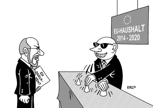 Cartoon: EU-Haushalt (medium) by Erl tagged eu,haushalt,parlament,trick,hütchenspieler,protest,ablehnung,martin,schulz