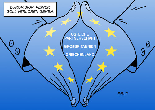 Cartoon: EU (medium) by Erl tagged eu,europa,gipfel,riga,östliche,partnerschaft,ukraine,georgien,moldau,weißrussland,aserbaidschan,armenien,brexit,großbritannien,grexit,griechenland,schulden,krise,zusammenhalt,bundeskanzlerin,angela,merkel,raute,hände,eurovision,vision,karikatur,erl,eu,europa,gipfel,riga,östliche,partnerschaft,ukraine,georgien,moldau,weißrussland,aserbaidschan,armenien,brexit,großbritannien,grexit,griechenland,schulden,krise,zusammenhalt,bundeskanzlerin,angela,merkel,raute,hände,eurovision,vision