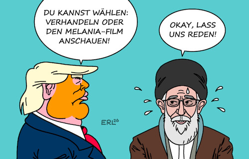 Cartoon: Fiese Erpressung (medium) by Erl tagged politik,iran,chamenei,niederschlagung,proteste,usa,trump,drohung,gewalt,verhandlungen,film,melania,karikatur,erl,politik,iran,chamenei,niederschlagung,proteste,usa,trump,drohung,gewalt,verhandlungen,film,melania,karikatur,erl