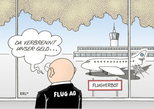 Cartoon: Fluggesellschaften (medium) by Erl tagged fluggesellschaft,vulkan,asche,flugverbot,geld,verlust,fluggesellschaft,vulkan,asche,flugverbot,geld,verlust