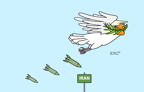 Cartoon: Friedenstaube I (medium) by Erl tagged politik,usa,trump,irankrieg,friedensverhandlungen,angriffe,friedenstaube,bomben,raketen,tourette,syndrom,karikatur,erl,politik,usa,trump,irankrieg,friedensverhandlungen,angriffe,friedenstaube,bomben,raketen,tourette,syndrom,karikatur,erl