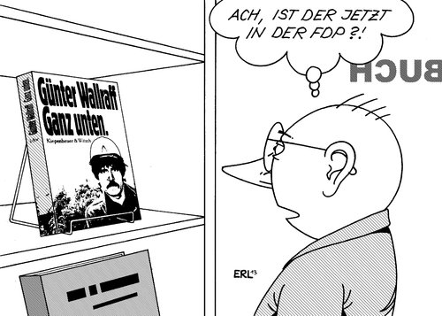 Cartoon: Ganz unten (medium) by Erl tagged fdp,partei,umfrage,umfragewerte,umfragetief,zwei,prozent,führungskrise,vorsitz,philipp,rösler,führungsstreit,buch,autor,günter,wallraff,ganz,unten,journalist,enthüllung