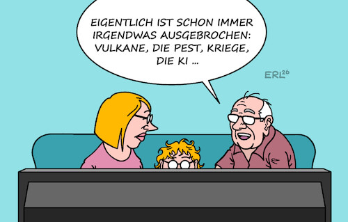 Cartoon: Geschichte (medium) by Erl tagged politik,geschichte,ausbruch,vulkan,pest,krieg,ki,künstliche,intelligenz,ai,hackerangriffe,phishingmails,opa,karikatur,erl,politik,geschichte,ausbruch,vulkan,pest,krieg,ki,künstliche,intelligenz,ai,hackerangriffe,phishingmails,opa,karikatur,erl
