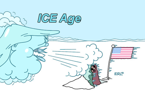 Cartoon: ICE Age (medium) by Erl tagged politik,usa,trump,ice,polizei,einwanderung,abschiebungen,mord,migration,eis,eiszeit,karikatur,erl,politik,usa,trump,ice,polizei,einwanderung,abschiebungen,mord,migration,eis,eiszeit,karikatur,erl