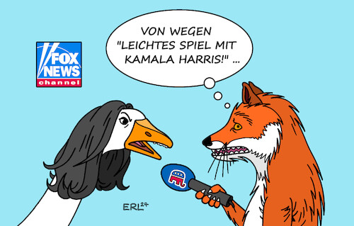 Cartoon: Kamala bei Fox News (medium) by Erl tagged politik,usa,wahl,kandidatin,kamala,harris,demokraten,interview,fox,news,republikaner,fuchs,gans,karikatur,erl,politik,usa,wahl,kandidatin,kamala,harris,demokraten,interview,fox,news,republikaner,fuchs,gans,karikatur,erl