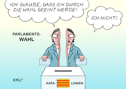 Cartoon: Katalonien (medium) by Erl tagged wahl,parlament,regionalparlament,katalonien,region,spanien,separatismus,unabhängigkeit,eigenständigkeit,zentralregierung,mariano,rajoy,übernahme,regierung,paragraf,155,absetzung,regionalregierung,carles,puigdemont,flucht,brüssel,eu,neuwahl,wahlurne,spaltung,streit,schwächung,wirtschaft,einigung,ungewissheit,karikatur,erl,wahl,parlament,regionalparlament,katalonien,region,spanien,separatismus,unabhängigkeit,eigenständigkeit,zentralregierung,mariano,rajoy,übernahme,regierung,paragraf,155,absetzung,regionalregierung,carles,puigdemont,flucht,brüssel,eu,neuwahl,wahlurne,spaltung,streit,schwächung,wirtschaft,einigung,ungewissheit,karikatur,erl