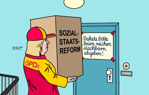 Cartoon: Kein leichter Job (medium) by Erl tagged politik,sozialstaat,reform,koalition,cdu,csu,spd,arbeitsministerin,bärbel,bas,schonung,reiche,paket,nachbar,karikatur,erl,politik,sozialstaat,reform,koalition,cdu,csu,spd,arbeitsministerin,bärbel,bas,schonung,reiche,paket,nachbar,karikatur,erl