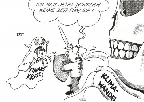 Cartoon: keine Zeit (medium) by Erl tagged finanzkrise,klimawandel,priorität,kampf,geld,zeit,erde,welt,bedrohung,angst,finanzkrise,wirtschaftskrise,wirtschaft,geld,finanzen,finanzmarkt,finanzpolitik,usa,us,amerika,bank,banken,konto,kunde,angst,furcht,verlust,einkommen,sparkonto,sparen,ersparnisse,arbei,arbeiten,gewinn,zinsen,bankensterben,bankenkrise,krise,geldvernichtung,wertpapiere,kredite,kredit,konkurs,pleite,bankenwelt,aktien,börse,kapital,priorität,werte,kampf,zeit,erde,welt,bedrohung,probleme,krisen,klimawandel,klima,globale erwärmung,menschheit,katastrophen,unglück,angriff,verteidigung,kämpfen,rettung,retten,globale,erwärmung