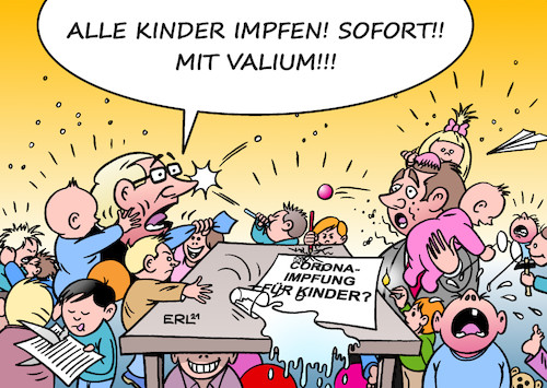 Cartoon: Kinderimpfung (medium) by Erl tagged politik,corona,virus,pandemie,covid19,impfstoff,impfen,impfung,diskussion,kinder,empfehlung,zulassung,skepsis,impfstoffmangel,spahn,stiko,valium,karikatur,erl,politik,corona,virus,pandemie,covid19,impfstoff,impfen,impfung,diskussion,kinder,empfehlung,zulassung,skepsis,impfstoffmangel,spahn,stiko,valium,karikatur,erl