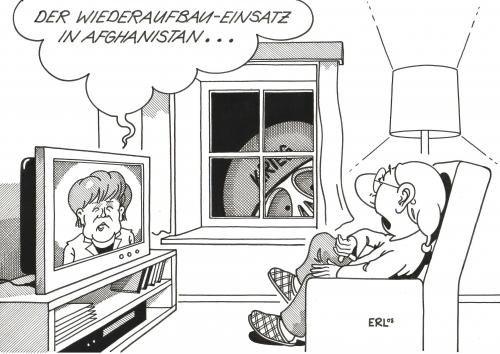 Cartoon: Krieg (medium) by Erl tagged deutschland,afghanistan,bundeswehr,einsatz,krieg,wiederaufbau,merkel,wohnzimmer,euphemismus,deutschland,afghanistan,bundeswehr,einsatz,krieg,wiederaufbau,angela merkel,euphemismus,soldaten,angela,merkel,nachrichten