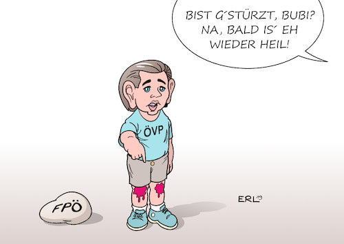 Cartoon: Kurz Sturz (medium) by Erl tagged politik,österreich,regierung,koalition,övp,fpö,rechtspopulismus,rechtsextremismus,bruch,video,ibiza,vizekanzler,strache,bereitschaft,korruption,aushöhlung,pressefreiheit,misstrauensvotum,bundeskanzler,sebastian,kurz,sturz,jung,karikatur,erl,politik,österreich,regierung,koalition,övp,fpö,rechtspopulismus,rechtsextremismus,bruch,video,ibiza,vizekanzler,strache,bereitschaft,korruption,aushöhlung,pressefreiheit,misstrauensvotum,bundeskanzler,sebastian,kurz,sturz,jung,karikatur,erl