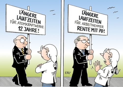 Cartoon: Laufzeiten (medium) by Erl tagged laufzeiten,atomkraftwerk,atomenergie,verlängerung,gewinn,energie,energiekonzern,atomlobby,arbeitgeber,arbeitnehmer,rente,siebzig,forderung,laufzeiten,atomkraftwerk,atomenergie,gewinn,energie,energiekonzern,atomlobby,arbeitgeber,rente,siebzig,forderung,arbei,umwelt