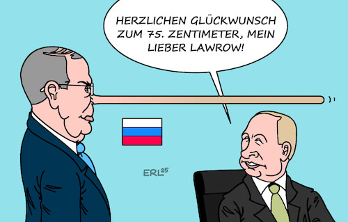 Cartoon: Lawrow 75 (medium) by Erl tagged politik,russland,außenminister,sergei,lawrow,75,geburtstag,zentimeter,nase,pinocchio,lügen,putin,karikatur,erl,politik,russland,außenminister,sergei,lawrow,75,geburtstag,zentimeter,nase,pinocchio,lügen,putin,karikatur,erl