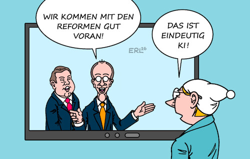 Cartoon: Leicht zu erkennen (medium) by Erl tagged politik,politiker,reden,gastbeiträge,ki,erkennen,merz,klingbeil,reformen,fortschritte,michel,karikatur,erl,politik,politiker,reden,gastbeiträge,ki,erkennen,merz,klingbeil,reformen,fortschritte,michel,karikatur,erl