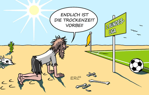 Cartoon: Lichtblick (medium) by Erl tagged politik,sport,fußball,start,zweite,bundesliga,ende,durststrecke,trockenzeit,hitze,dürre,wüste,karikatur,erl,politik,sport,fußball,start,zweite,bundesliga,ende,durststrecke,trockenzeit,hitze,dürre,wüste,karikatur,erl