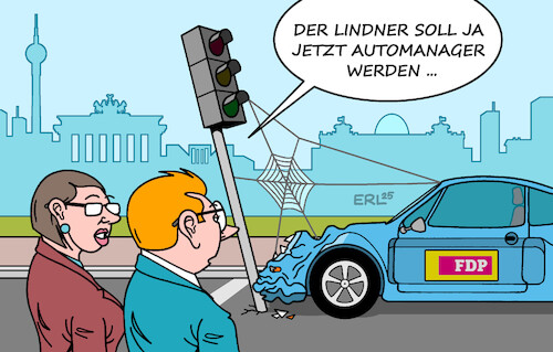 Cartoon: Logischer Schritt (medium) by Erl tagged politik,christian,lindner,auto,manager,fdp,geschrottet,ampel,porsche,karikatur,erl,politik,christian,lindner,auto,manager,fdp,geschrottet,ampel,porsche,karikatur,erl