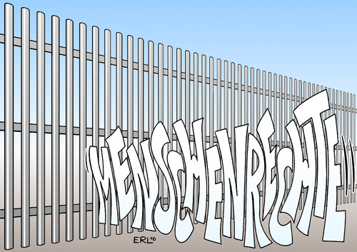 Cartoon: Menschenrechte I (medium) by Erl tagged bericht,amnesty,international,menschenrechte,flüchtlinge,eu,egoismus,zaun,grenze,balkanroute,rechtspopulismus,rechtsextremismus,sachsen,karikatur,erl,bericht,amnesty,international,menschenrechte,flüchtlinge,eu,egoismus,zaun,grenze,balkanroute,rechtspopulismus,rechtsextremismus,sachsen,karikatur,erl