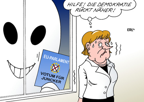 Cartoon: Merkel Juncker (medium) by Erl tagged eu,europa,europawahl,parlament,votum,juncker,kommissionspräsident,regierungschefs,merkel,kriegserklärung,demokratie,schreckgespenst,eu,europa,europawahl,parlament,votum,juncker,kommissionspräsident,regierungschefs,merkel,kriegserklärung,demokratie,schreckgespenst
