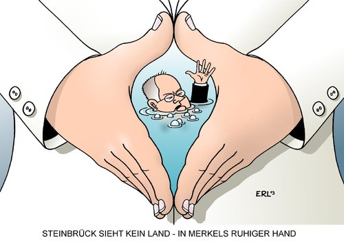 Cartoon: Merkel Steinbrück (medium) by Erl tagged spd,kanzlerkandidat,peer,steinbrück,umfragetief,bundeskanzlerin,angela,merkel,umfragehoch,umfragewerte,wähler,politik,ruhige,hand,cdu,wasser,land,spd,kanzlerkandidat,peer,steinbrück,umfragetief,bundeskanzlerin,angela,merkel,umfragehoch,umfragewerte,wähler,politik,ruhige,hand,cdu,wasser,land