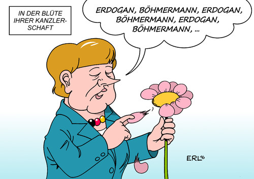 Cartoon: Merkels Dilemma (medium) by Erl tagged merkel,bundeskanzlerin,kanzlerschaft,blüte,zenit,dilemma,meinungsfreiheit,lösung,flüchtlingszahlen,deal,türkei,gedicht,böhmermann,satire,erdogan,präsident,strafantrag,blume,blätter,karikatur,erl,merkel,bundeskanzlerin,kanzlerschaft,blüte,zenit,dilemma,meinungsfreiheit,lösung,flüchtlingszahlen,deal,türkei,gedicht,böhmermann,satire,erdogan,präsident,strafantrag,blume,blätter,karikatur,erl