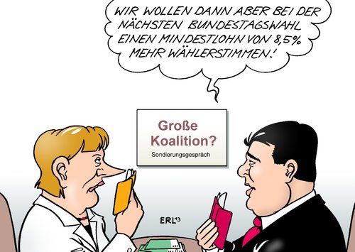 Cartoon: Mindestlohn (medium) by Erl tagged wahl,sieg,cdu,csu,regierung,regierungsbildung,koalition,partner,suche,sondierung,sondierungsgespräch,spd,forderung,bedingung,mindestlohn,wähler,stimme,prozent,bundeskanzlerin,angela,merkel,vorsitzender,sigmar,gabriel,wahl,sieg,cdu,csu,regierung,regierungsbildung,koalition,partner,suche,sondierung,sondierungsgespräch,spd,forderung,bedingung,mindestlohn,wähler,stimme,prozent,bundeskanzlerin,angela,merkel,vorsitzender,sigmar,gabriel