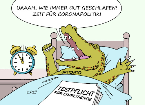 Cartoon: Morgenstund hat Gold im Mund (medium) by Erl tagged politik,corona,virus,pandemie,covid19,ferien,urlaub,tourismus,reisen,risikogebiete,mutation,delta,variante,testpflicht,reiserückkehrer,groko,bundesregierung,cdu,csu,spd,coronapolitik,verschlafen,langsam,spät,bett,wecker,karikatur,erl,politik,corona,virus,pandemie,covid19,ferien,urlaub,tourismus,reisen,risikogebiete,mutation,delta,variante,testpflicht,reiserückkehrer,groko,bundesregierung,cdu,csu,spd,coronapolitik,verschlafen,langsam,spät,bett,wecker,karikatur,erl