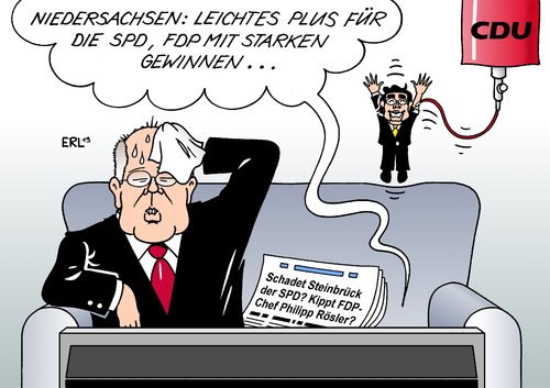 Cartoon: Niedersachsen (medium) by Erl tagged wahl,niedersachsen,landtagswahl,bundespolitik,spd,kanzlerkandidat,peer,steinbrück,fdp,vorsitz,philipp,rösler,niedersachsen,wahl