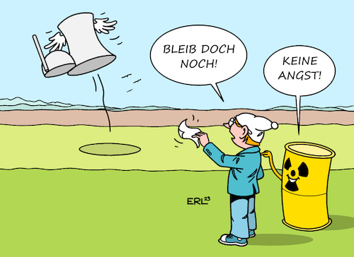 Cartoon: Niemals geht man so ganz (medium) by Erl tagged politik,energie,deutschland,ausstieg,atomenergie,atomkraft,kernenergie,kernkraft,abschaltung,atomkraftwerke,akw,hinterlassenschaft,atommüll,strahlung,radioaktivität,umfrage,mehrheit,karikatur,erl,politik,energie,deutschland,ausstieg,atomenergie,atomkraft,kernenergie,kernkraft,abschaltung,atomkraftwerke,akw,hinterlassenschaft,atommüll,strahlung,radioaktivität,umfrage,mehrheit,karikatur,erl