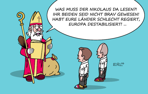 Cartoon: Nikolaus (medium) by Erl tagged politik,deutschland,frankreich,regierung,aus,macron,scholz,europa,stabilität,eu,nikolaus,karikatur,erl,politik,deutschland,frankreich,regierung,aus,macron,scholz,europa,stabilität,eu,nikolaus,karikatur,erl