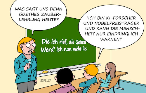 Cartoon: Nobelpreis für Physik (medium) by Erl tagged politik,nobelpreis,physik,forschung,ki,künstliche,intelligenz,warnung,zauberlehrling,goethe,schule,karikatur,erl,politik,nobelpreis,physik,forschung,ki,künstliche,intelligenz,warnung,zauberlehrling,goethe,schule,karikatur,erl